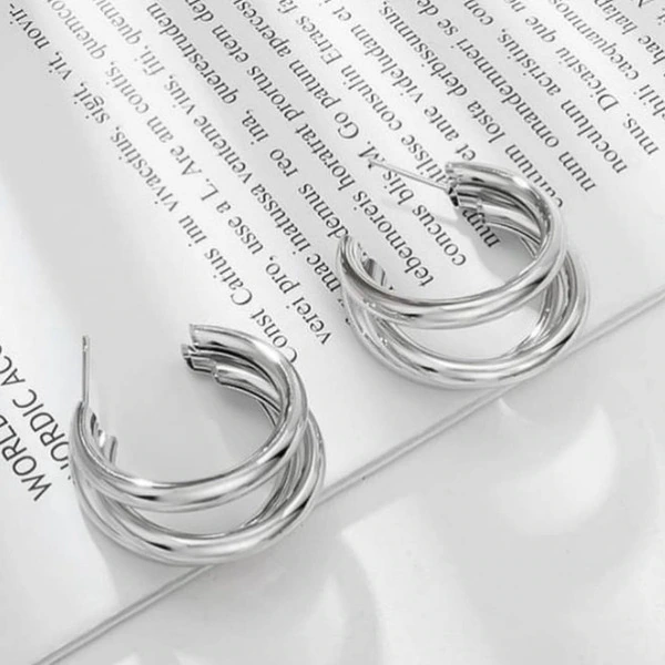 Brinco Argola Tripla Aço Inox Semijóia