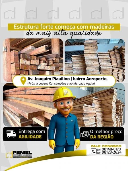 Peniel Construções & Madeireira, localizada em Bom Jesus - PI, especializada em materiais para c